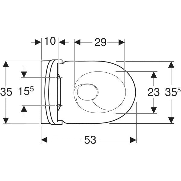 Geberit Acanto -seinä-WC-sarja, suljettu muoto, TurboFlush, sisältää WC-istuinkannen, mittakuva ylä