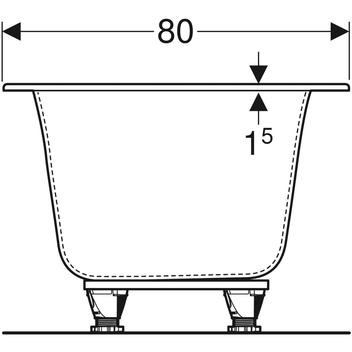 Geberit Soana -suorakulmainen kylpyamme, slim rim, Duo, jaloilla 180cm mittakuva