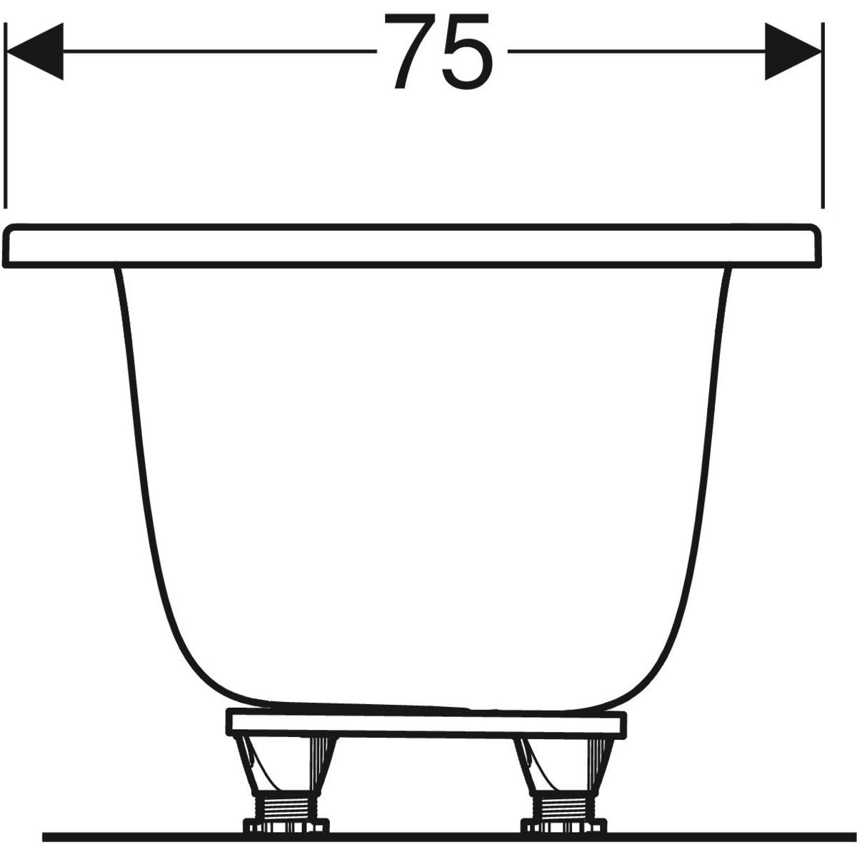Geberit Tawa -suorakulmainen kylpyamme, slim rim, Duo, jaloilla 170cm, mittakuva