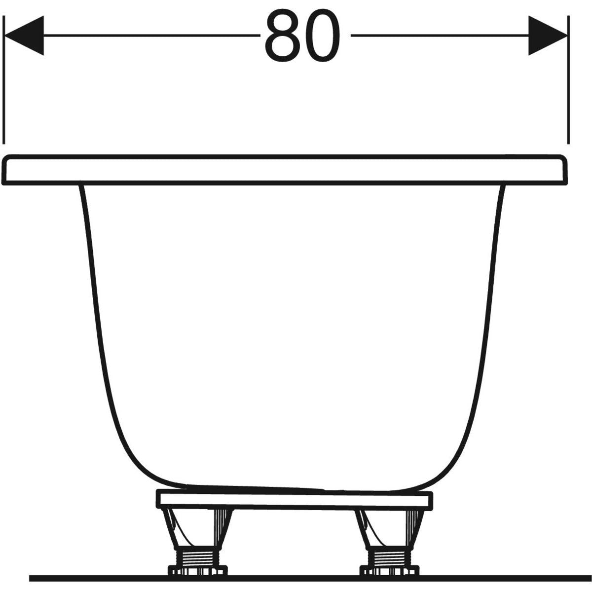 Geberit Tawa -suorakulmainen kylpyamme, slim rim, Duo, jaloilla, 180cm, mittakuva