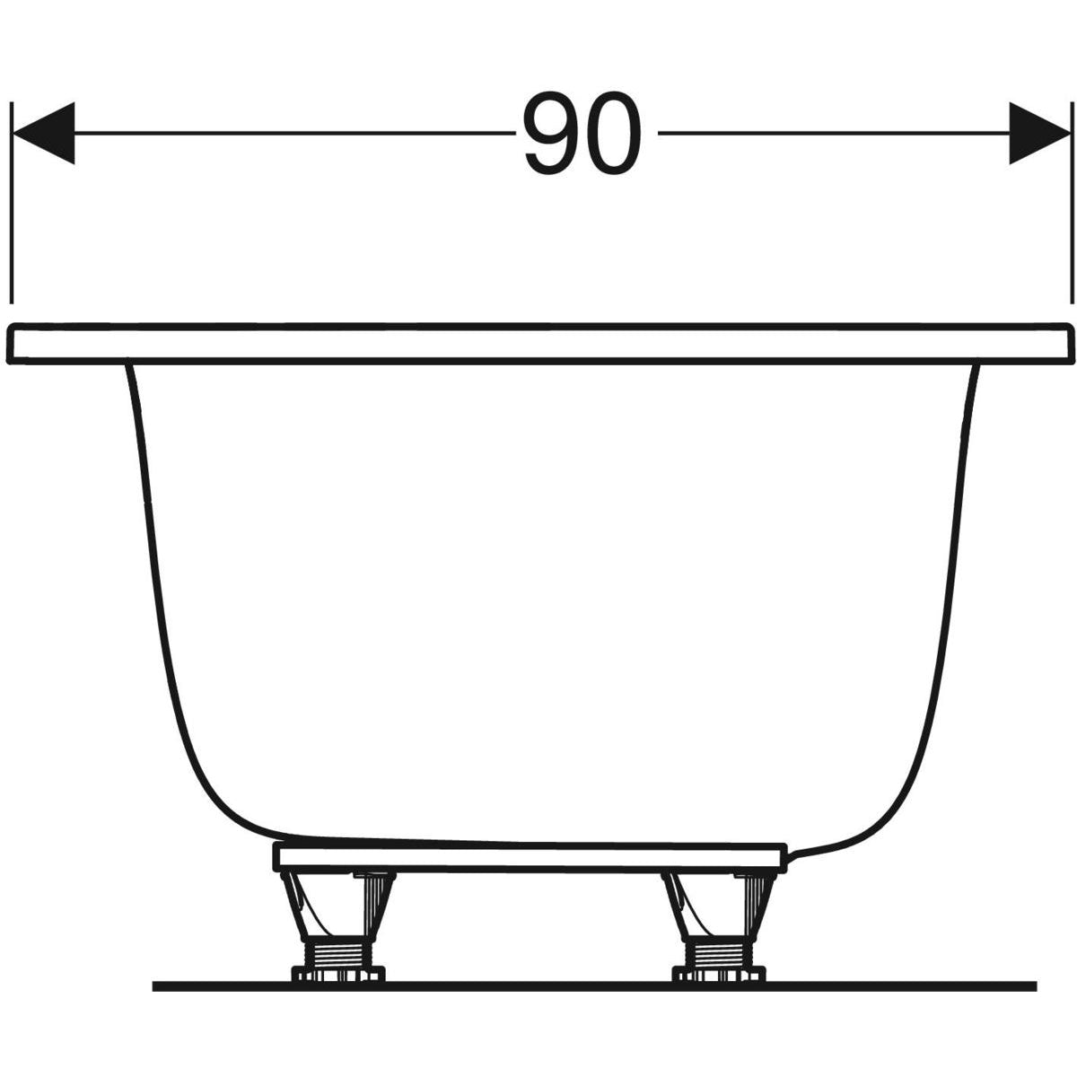 Geberit Tawa -suorakulmainen kylpyamme, slim rim, Duo, jaloilla, 190cm, mittakuva