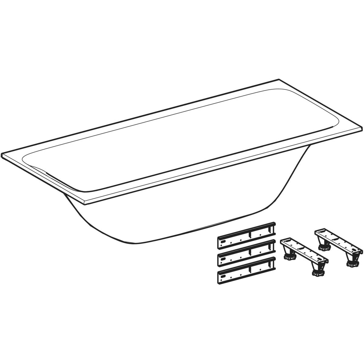 Geberit Tawa -suorakulmainen kylpyamme, slim rim, Duo, jaloilla, piirroskuva