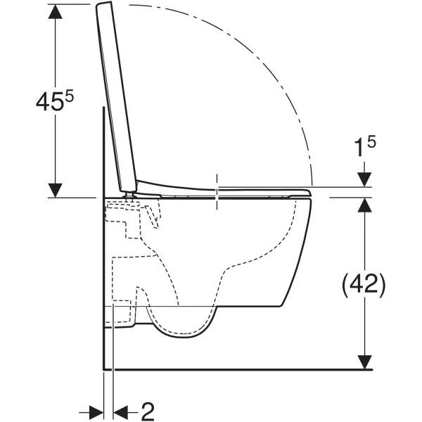 Geberit iCon -seinä-WC-sarja, compact, suljettu muoto, Rimfree, sisältää WC-istuinkannen, mittakuva sivu