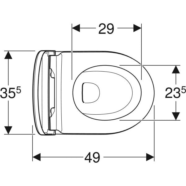 Geberit iCon -seinä-WC-sarja, compact, suljettu muoto, Rimfree, sisältää WC-istuinkannen, mittakuva ylä