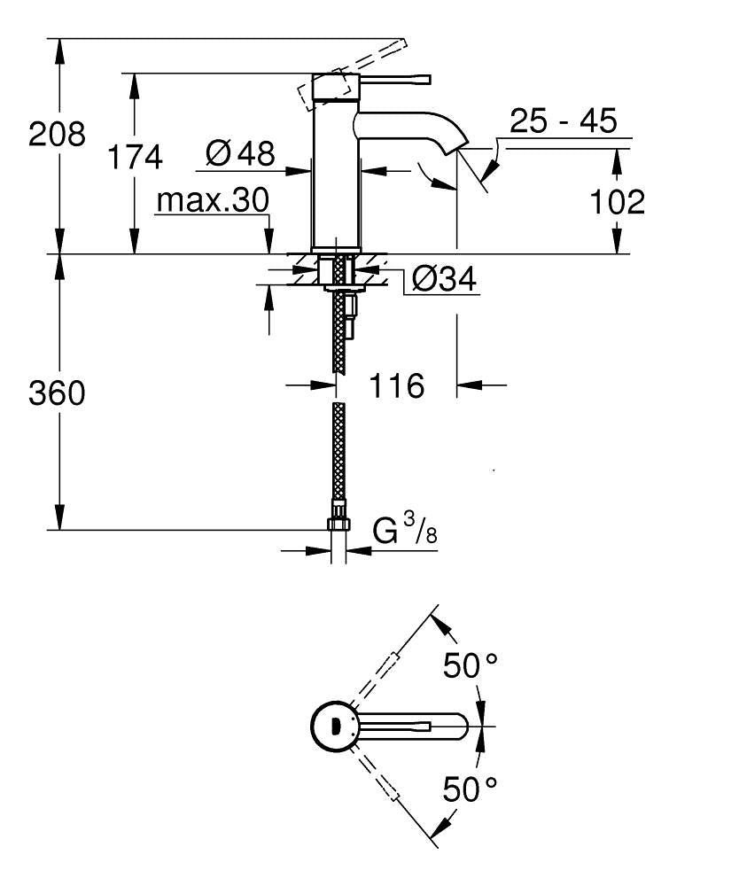 Grohe Essence pesuallashana S-koko, 24232001, mittakuva