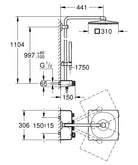 Grohe Euphoria SmartControl System 310 Cube Duo sadesuihkusetti, 26508000, kromi, mittakuva
