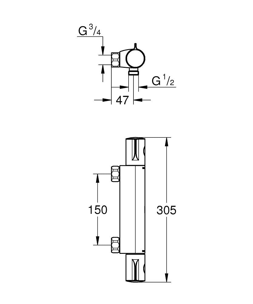 Grohe Grohtherm 800 suihkuhana, 34755000, mittakuva