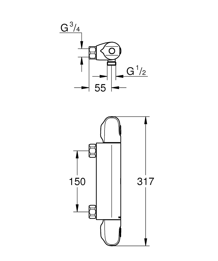 Grohe Grohtherm termostaatti suihkuhana, 34760000, mittakuva