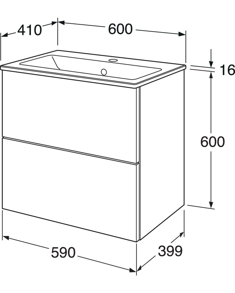 Gustavsberg Graphic Base - 60 cm allaskaappi, mittakuva