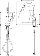 Hansgrohe Focus M41 yksiote keittiöhana 240 2jet, ulosvedettävä juoksuputki, 31846000, kromi, mittakuva