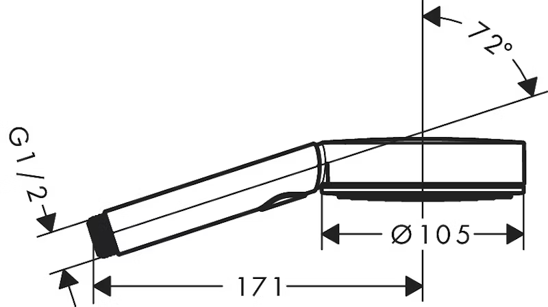 Hansgrohe Pulsify Select S 105 Relaxation käsisuihku, 24110670, mattamusta, mittakuva