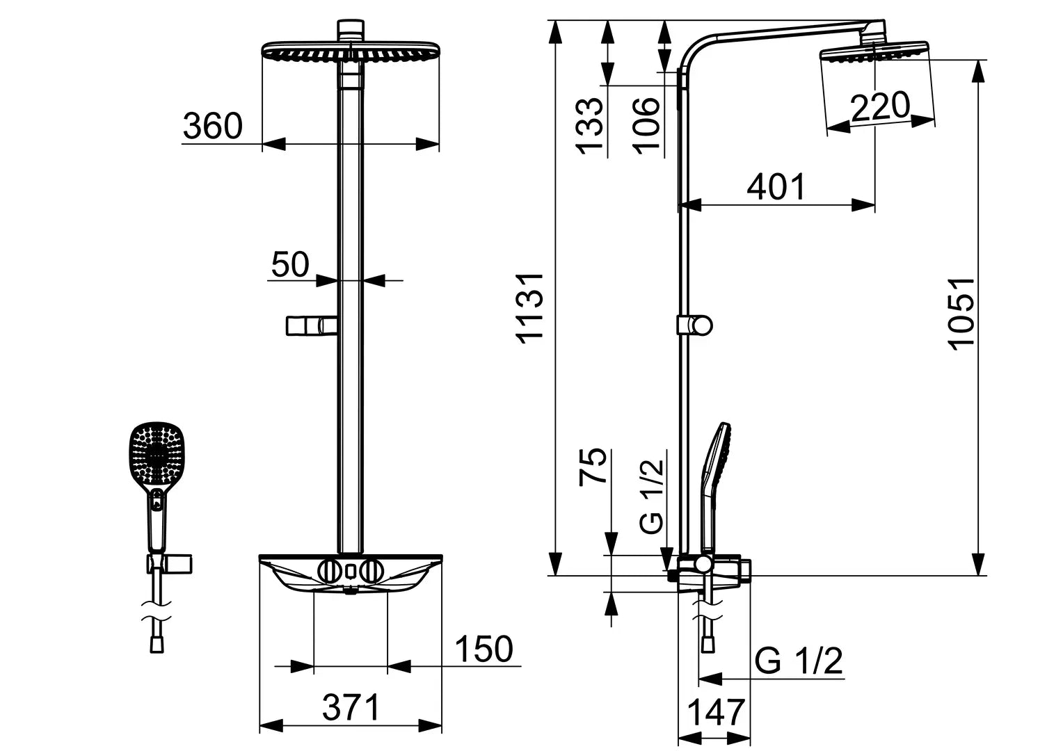 Oras Esteta Wellfit sadesuihkuhana, 6 V, Bluetooth, 7592-11, kromi, mittakuva