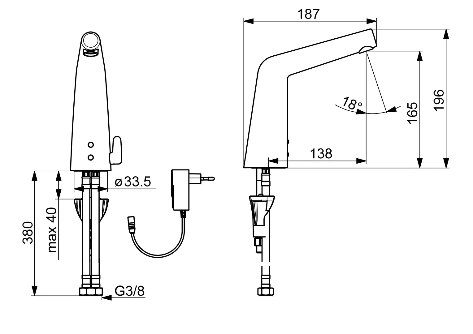Oras Inspera pesuallashana, 230/9 V, Bluetooth, 3016FT, kromi, mittakuva